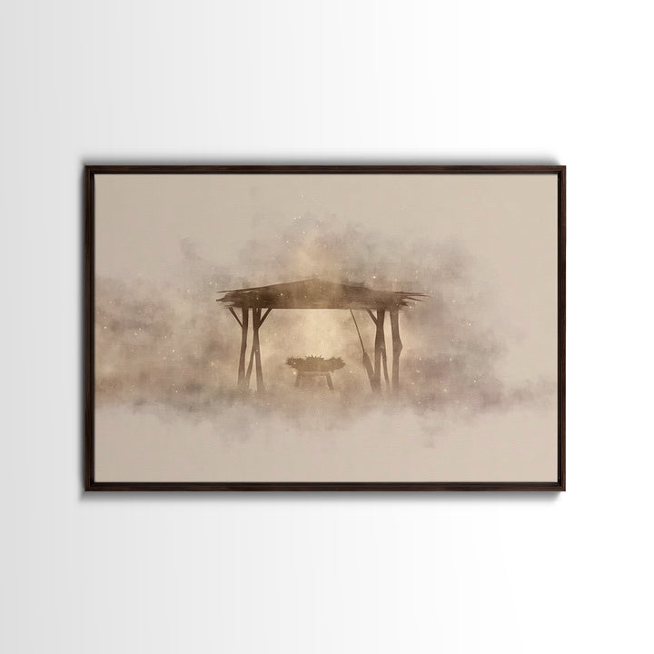 Holy Shelter Silhouette – Framed Canvas Print – Christian Christmas Art – Christian Art – Christian Wall Art – Minimalist Christian Art – C