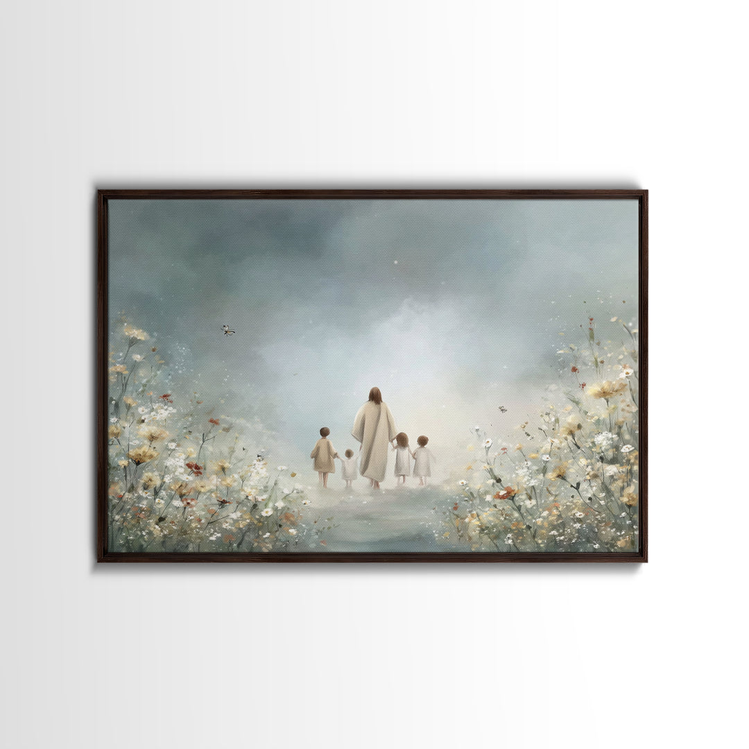 Heavenly Meadow Light, Framed Canvas Print, Christian Art Print, Jesus Painting Canvas, Minimalist Christian Art, Christian Wall Art, Chris