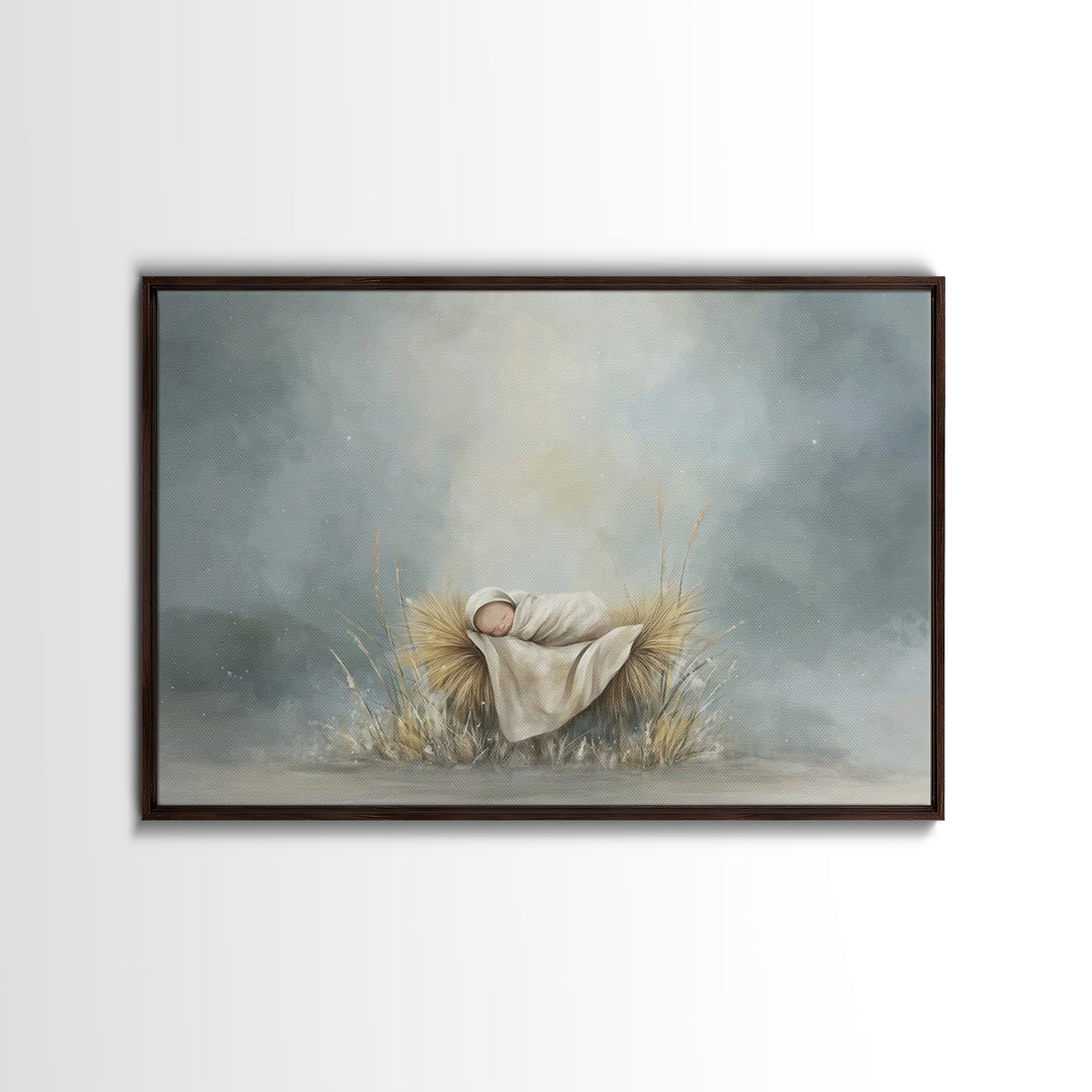 Holy Dawn Cradle – Framed Canvas Print – Jesus Christmas Art – Christian Art Canvas – Modern Christmas Art – Subtle Christian Art – Christi