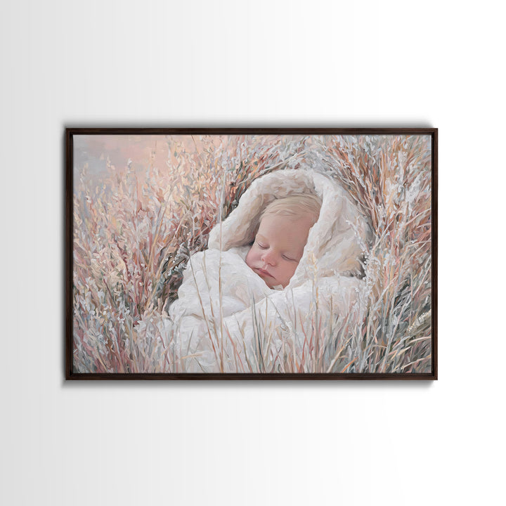 Peaceful Holy Dawn – Framed Canvas Print – Christian Christmas Art – Birth Of Jesus Painting – Christian Art Canvas – White Christmas Art –