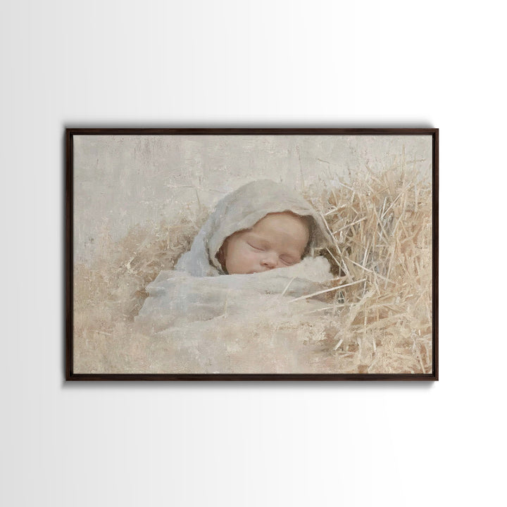 Sacred Newborn Grace, Framed Canvas Print, Christian Christmas Art, Birth Of Jesus Painting, Minimalist Christian Art, Christmas Wall Art,