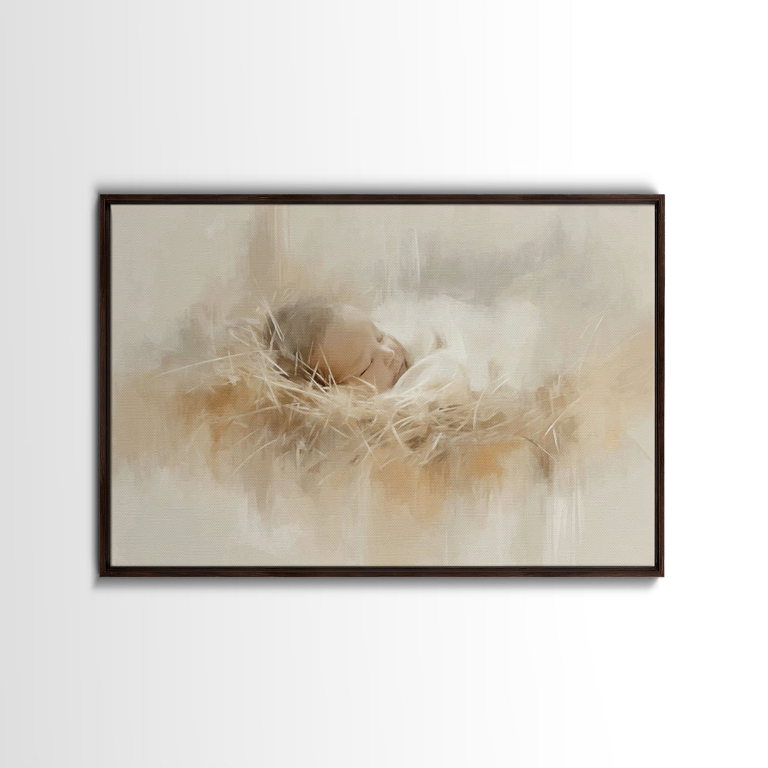 Gentle Nativity Still | Framed Canvas Print | Christian Art Canvas | White Christmas Art | Christian Christmas Art | Christian Wall Art | M