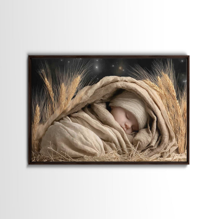 Starry Night Cradle, Framed Canvas Print, Jesus Christmas Art, Christian Art Canvas, Christmas TV Art, Christian Christmas Decor, Christian