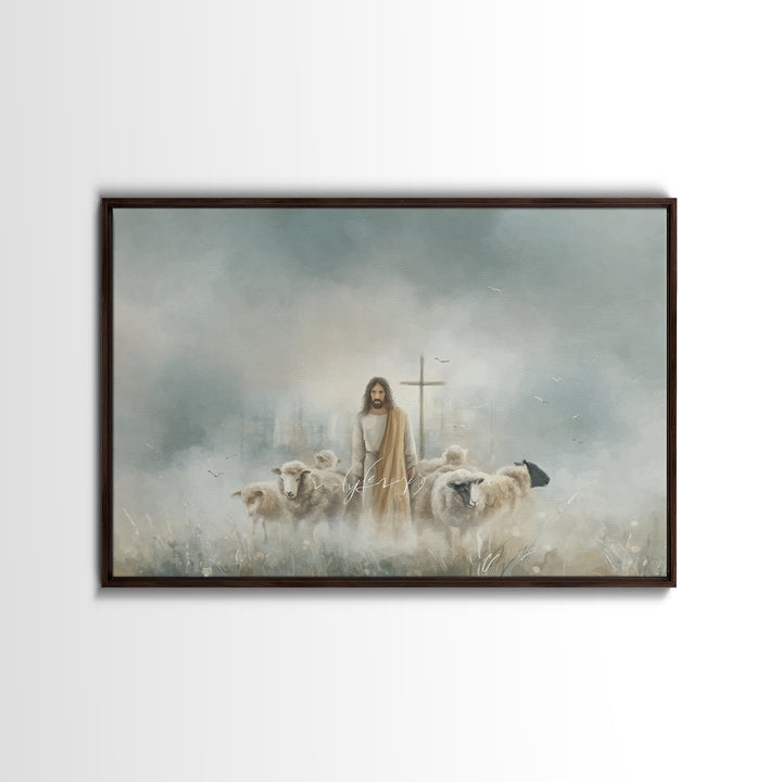 Shepherd Of Mercy – Framed Canvas Print – Christian Wall Art – Jesus Painting – Christian Art Canvas – Large Christian Painting – Christian