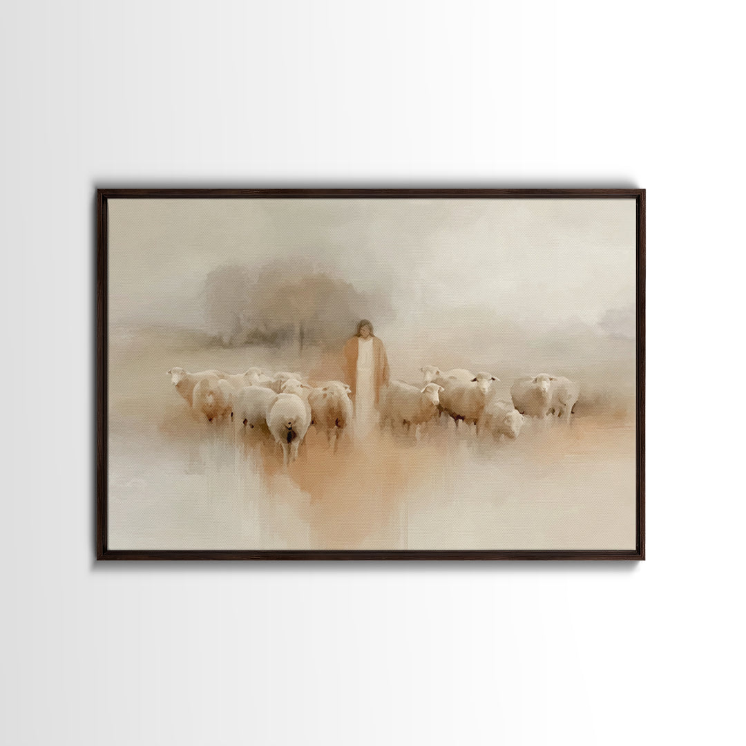 Pasture Of Peace | Framed Canvas Print | Christian Art Canvas | Jesus Painting | Minimalist Christian Art | Christian Wall Art | Subtle Chr