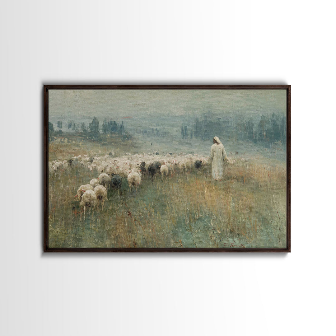 Shepherds Of Dawn – Framed Canvas Print – Christian Wall Art – Jesus Painting – Christian Art Canvas – Christmas Art