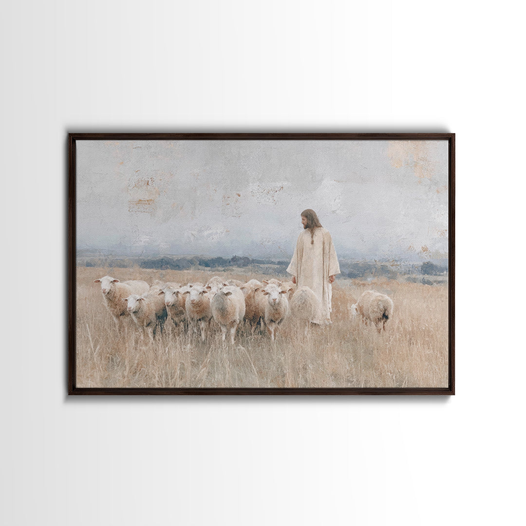 Gentle Shepherd Light | Framed Canvas Print | Christian Art Canvas | Jesus Painting | Christian Wall Art | Christmas Art