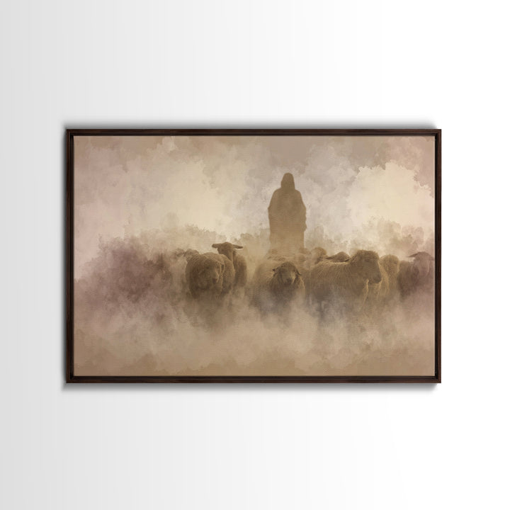 Silent Shepherd Path – Framed Canvas Print – Christian Art Canvas – Christian Wall Art – Jesus Painting – Christian Christmas