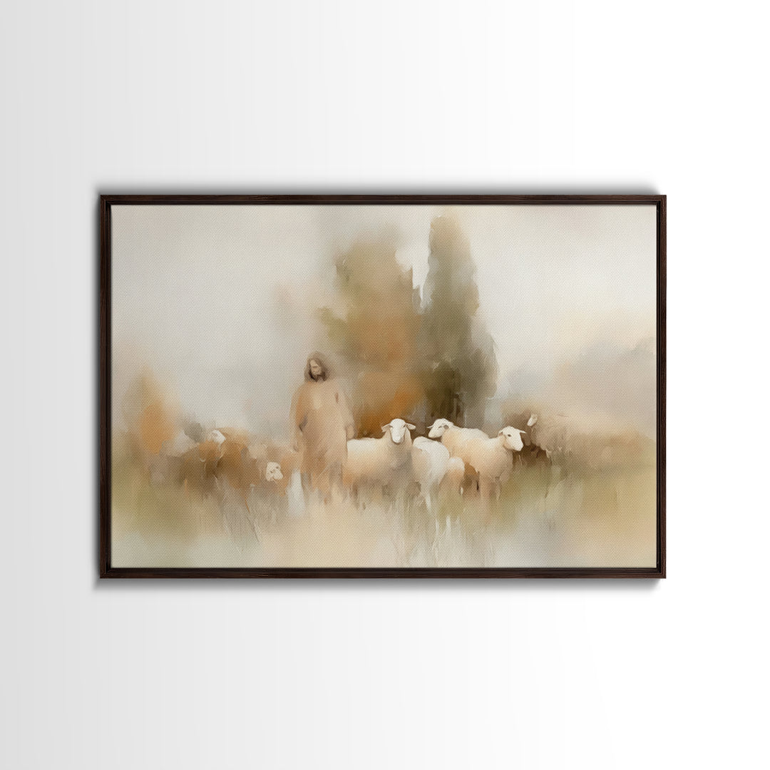 Shepherd’s Embrace – Framed Canvas Print – Christian Art Canvas – Christian Wall Art – Jesus Painting – Christmas Art