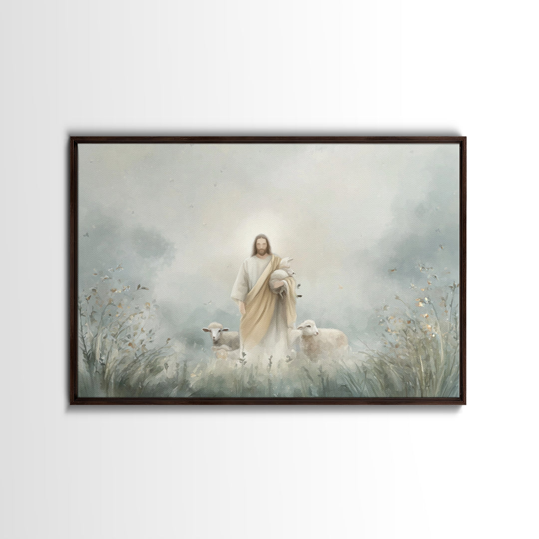 Autumn Shepherd Stillness | Framed Canvas Print | Christian Wall Art | Christian Art Canvas | Jesus Painting | Christmas Art