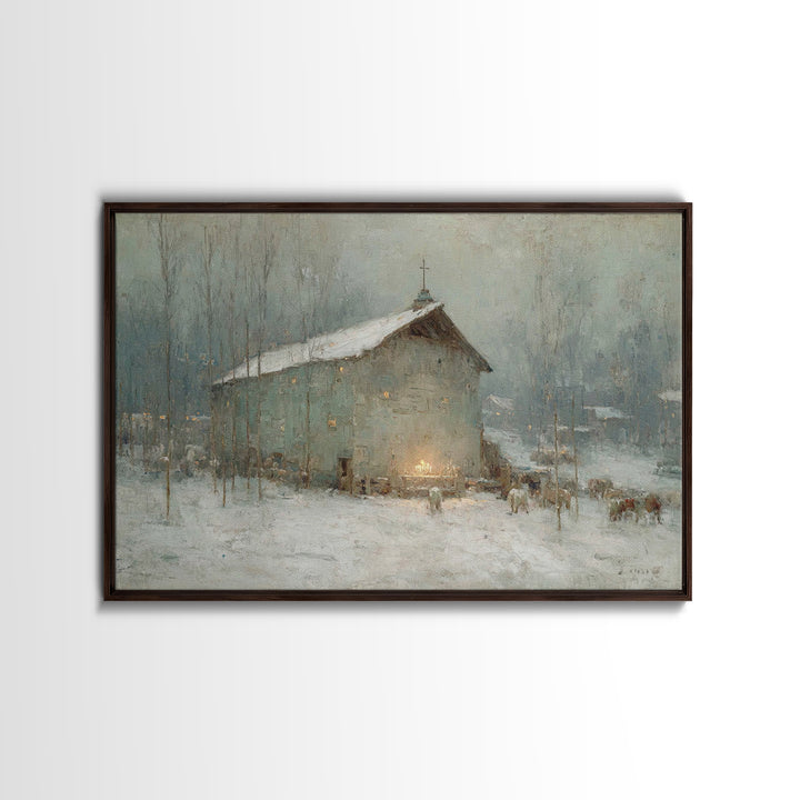 Rustic Nativity Glow | Framed Canvas Print | Christian Wall Art | Christian Art Canvas | Jesus Painting | Christmas Art | Christian Decorat
