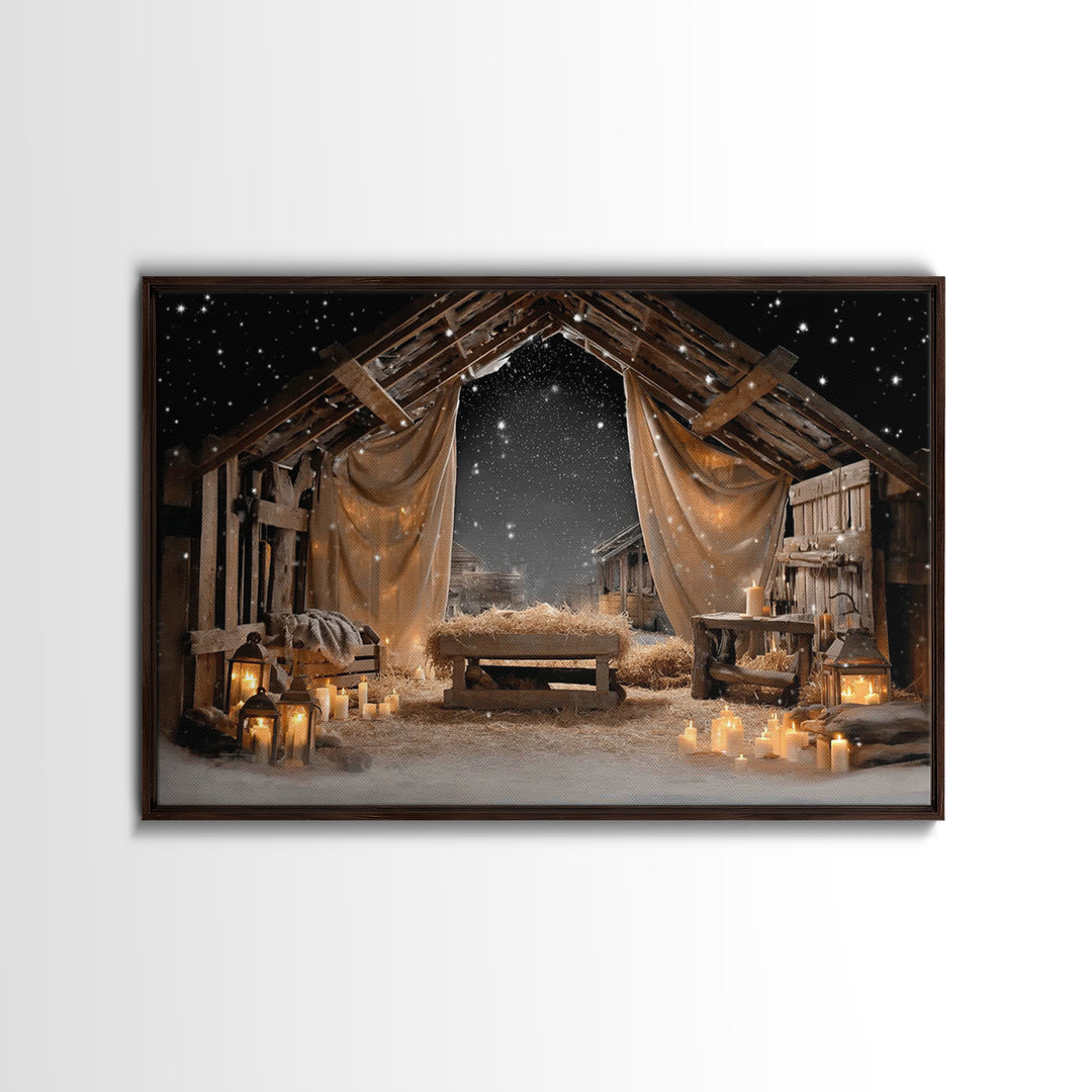 Winter Chapel Light, Framed Canvas Print, Christian Wall Art, Christian Art Canvas, Christmas Art, Christian Christmas Art, Vintage Christi
