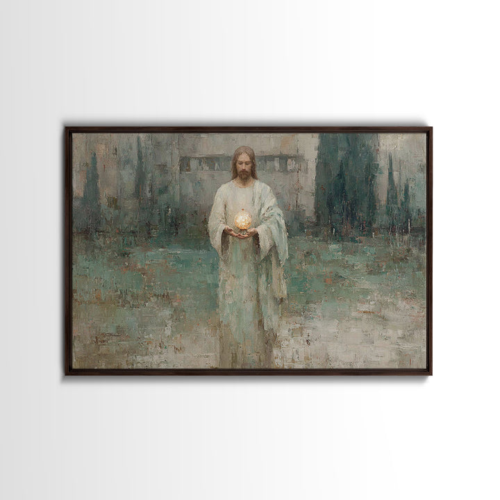 Eternal Glow, Framed Canvas Print, Christian Wall Art, Christian Art Canvas, Jesus Painting, Subtle Christian Art, Christian Decor