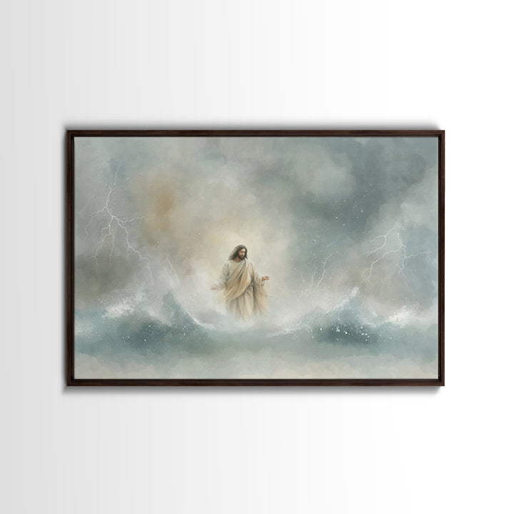 Stormborn Grace – Framed Canvas Print – Jesus Painting – Christian Art Work – Christian Wall Art – Moody Christian Art – Large Christian Pa
