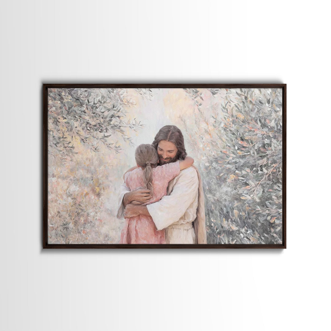 Compassion Embrace – Framed Canvas Print – Jesus Painting – Christian Wall Art – Christian Art Canvas – Christian Gift – Modern Christian A