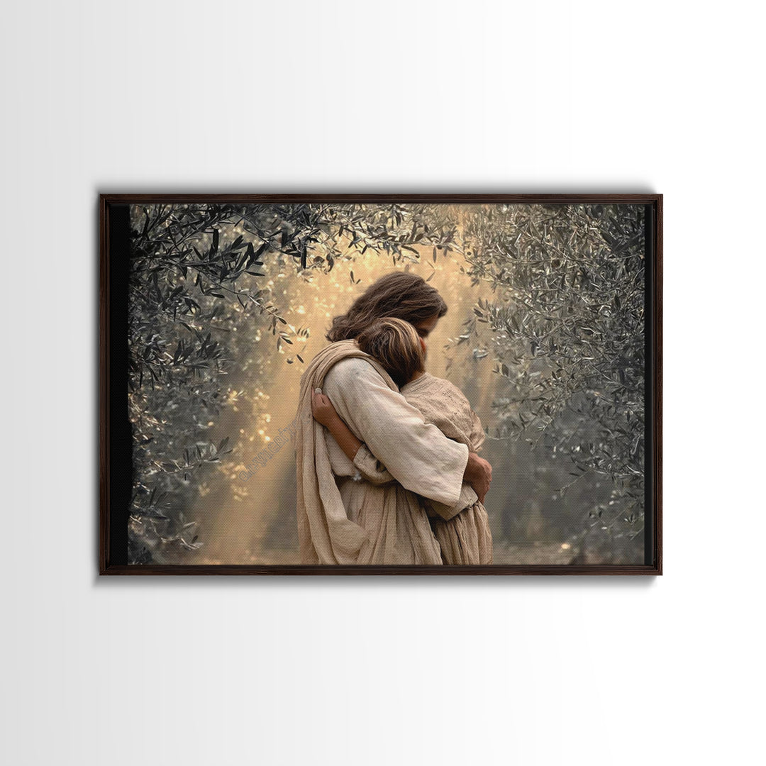 Gentle Refuge – Framed Canvas Print – Jesus Painting – Christian Wall Art – Christian Art Canvas – Minimalist Christian Art – Christian Dec