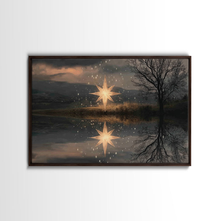 Guiding Star Glow – Framed Canvas Print – Christian Wall Art – Christian Christmas Art – Jesus Painting – Modern Christian Art – Christmas