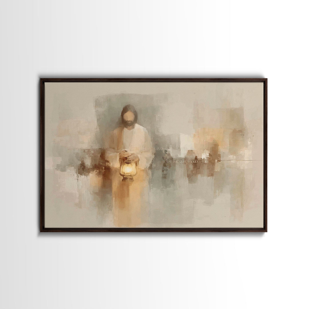 Gentle Lantern Peace – Framed Canvas Print – Christian Wall Art – Christian Art Canvas – Minimalist Christian Art – Jesus Painting – Christ