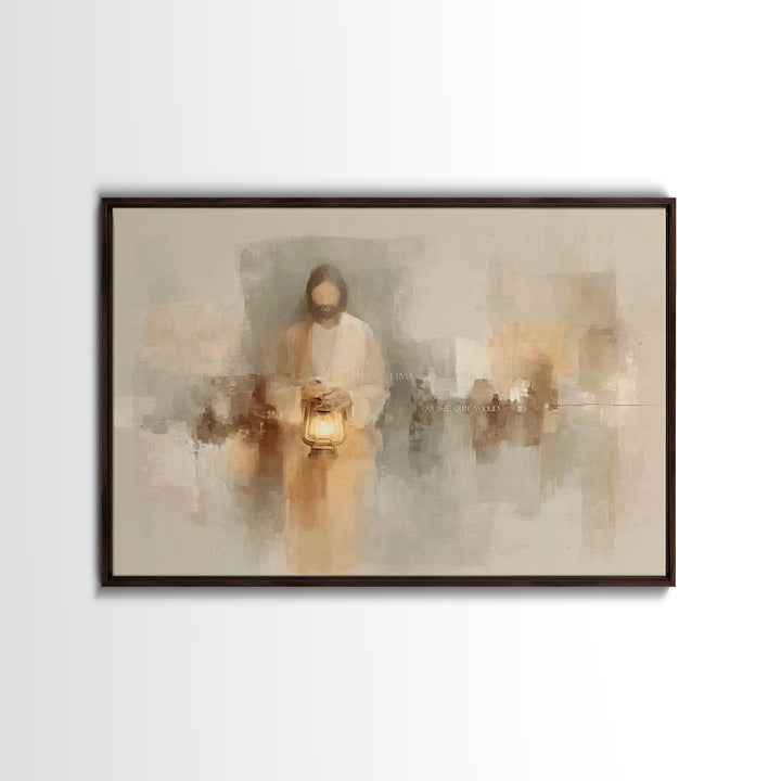 Gentle Lantern Peace – Framed Canvas Print – Christian Wall Art – Christian Art Canvas – Minimalist Christian Art – Jesus Painting – Christ