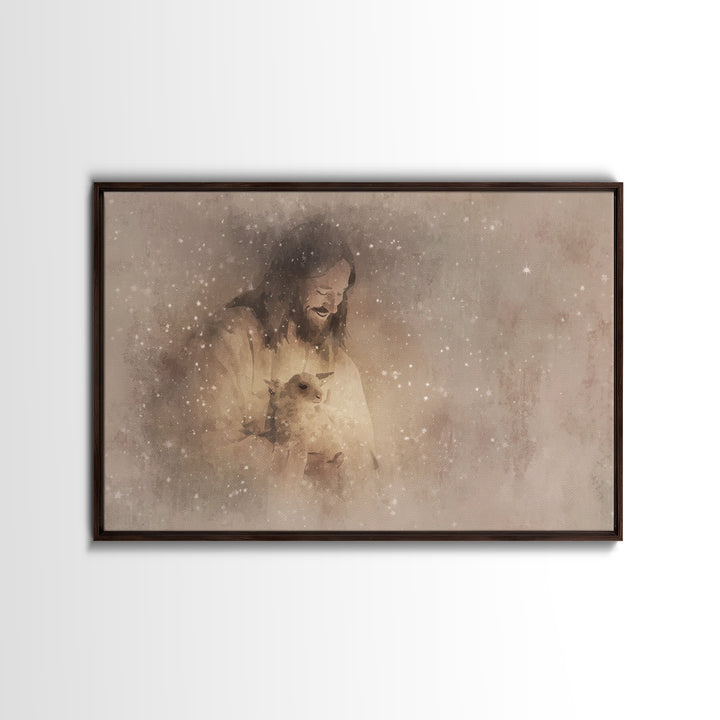 Heavenly Shepherd Joy – Framed Canvas Print – Jesus Art Print – Christian Wall Art – Christian Art Canvas – Christian Gift – Subtle Christi
