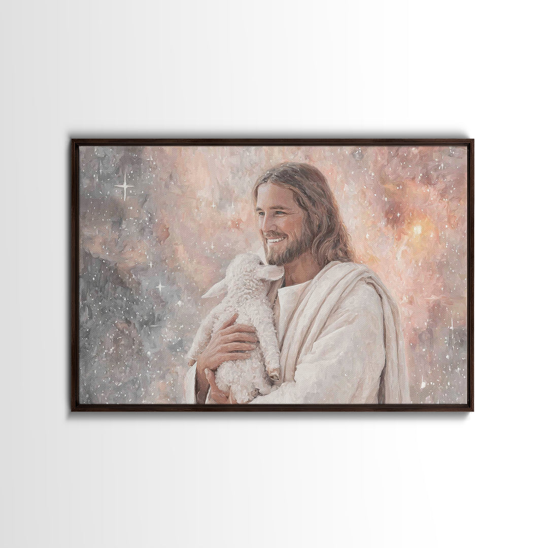 Joyful Shepherd Love | Framed Canvas Print | Jesus Canvas Art | Christian Wall Art | Christian Art Work | Christian Decor | Christian Gift