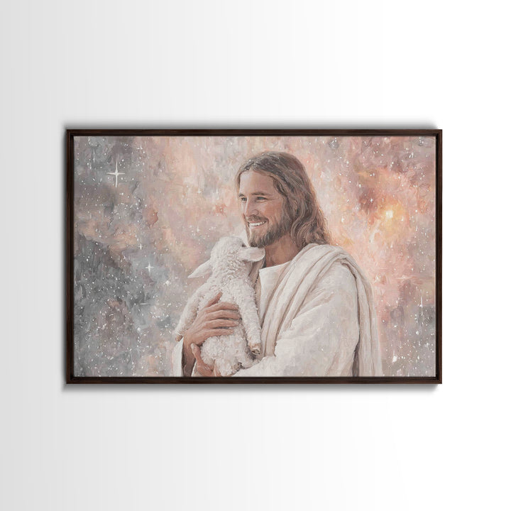 Joyful Shepherd Love | Framed Canvas Print | Jesus Canvas Art | Christian Wall Art | Christian Art Work | Christian Decor | Christian Gift