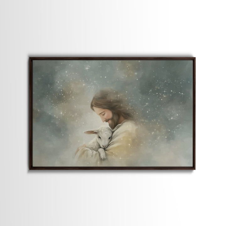 Tender Shepherd Glow, Framed Canvas Print, Christian Art Canvas, Jesus Painting, Christian Wall Art, Christian Gift, Subtle Christian Paint