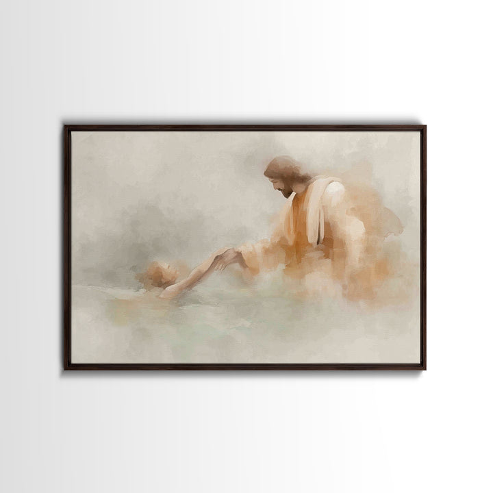 Graceful Rescue – Framed Canvas Print – Jesus Painting – Christian Art Canvas – Christian Wall Art – Subtle Christian Art – Christian Decor