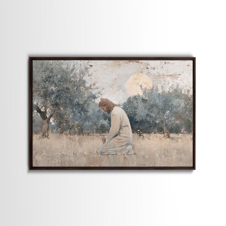 Olive Grove Reverence | Framed Canvas Print | Christian Art Canvas | Jesus Painting | Vintage Christian Art | Christian Wall Art | Christia