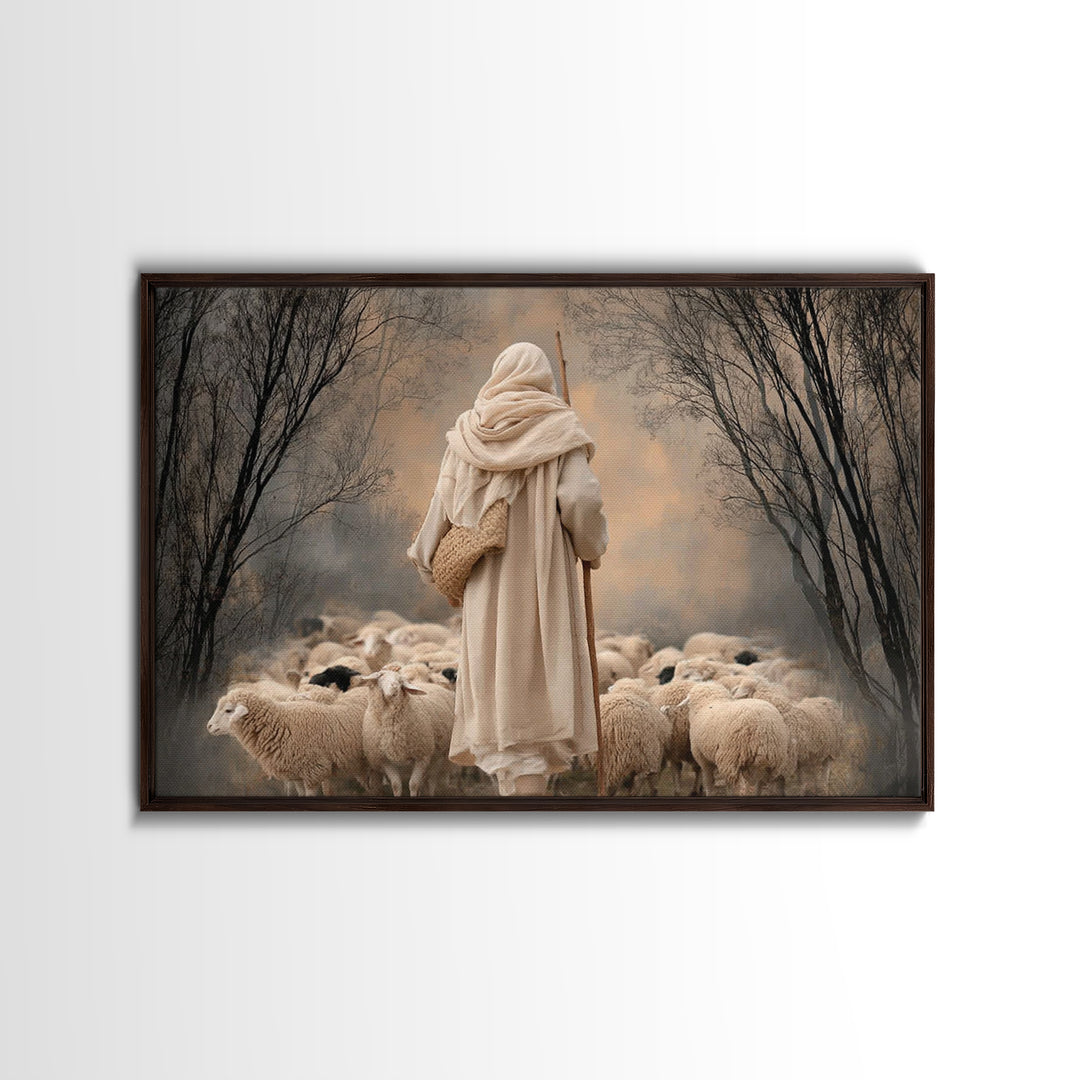 Evening Shepherd – Framed Canvas Print – Christian Art Canvas – Christian Wall Art – Large Christian Painting – Jesus Art Print