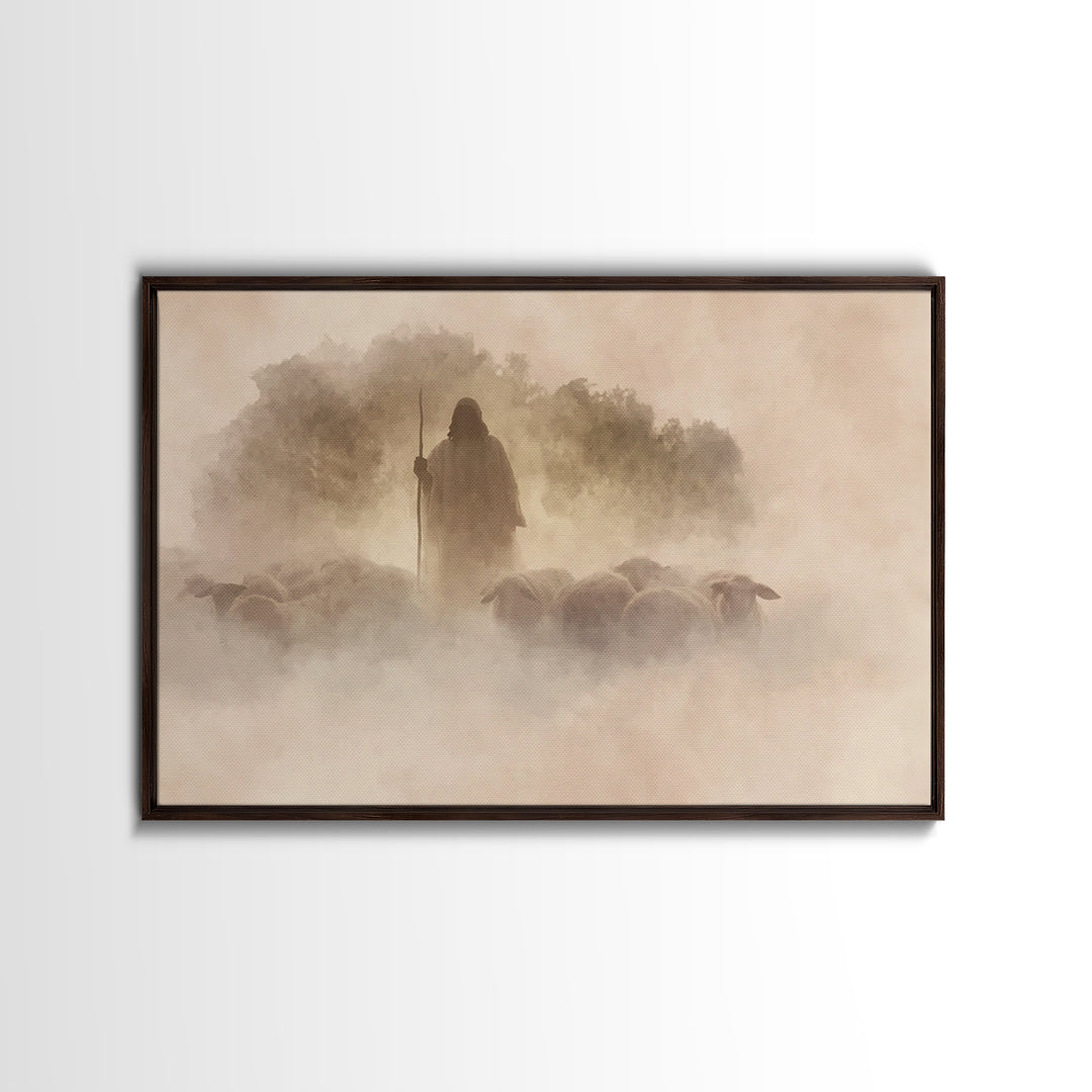 Shepherd In Light – Framed Canvas Print – Christian Wall Art – Christian Art Canvas – Christian Art Work – Modern Christian Art