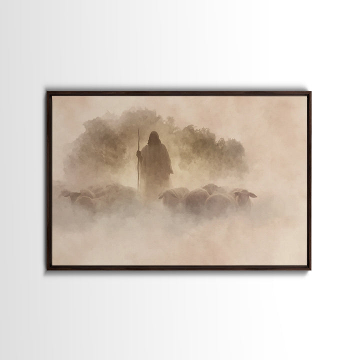 Shepherd In Light – Framed Canvas Print – Christian Wall Art – Christian Art Canvas – Christian Art Work – Modern Christian Art