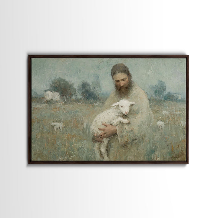 Pastoral Shepherd Calm – Framed Canvas Print – Christian Art – Jesus Painting – Christian Wall Art – Christian Art Canvas – Christmas Art –