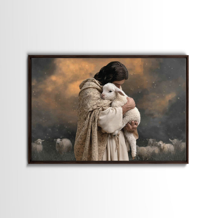 Evening Shepherd Peace | Framed Canvas Print | Jesus Painting | Christian Art | Christian Wall Art | Christian Art Canvas | Christmas Art |