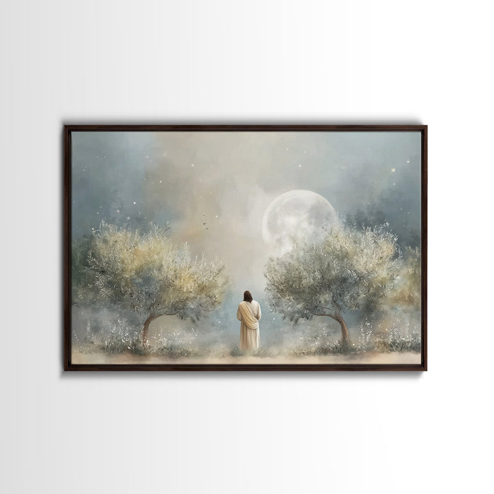 Moonlit Prayer Stillness, Framed Canvas Print, Christian Art Canvas, Christian Wall Art, Jesus Painting, Christmas Art, Christian Decor, Ch