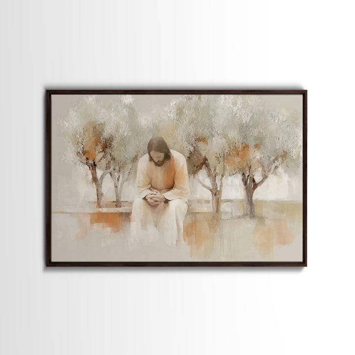Quiet Garden Prayer – Framed Canvas Print – Christian Wall Art – Christian Art Canvas – Jesus Painting – Christian Art – Christmas Art – Ch