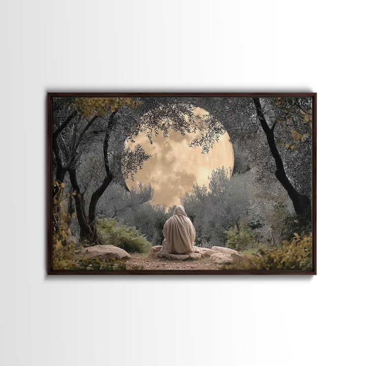 Moonlit Garden Prayer – Framed Canvas Print – Christian Wall Art – Christian Art Canvas – Jesus Painting – Moody Christian Art – Christian