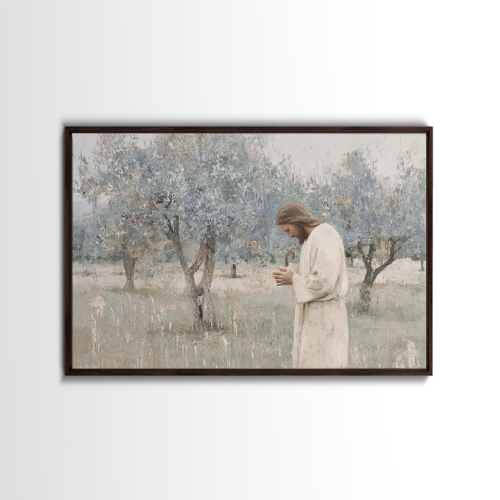 Olive Grove Reverence | Framed Canvas Print | Christian Art Canvas | Christian Wall Art | Jesus Painting | Subtle Christian Art | Christian