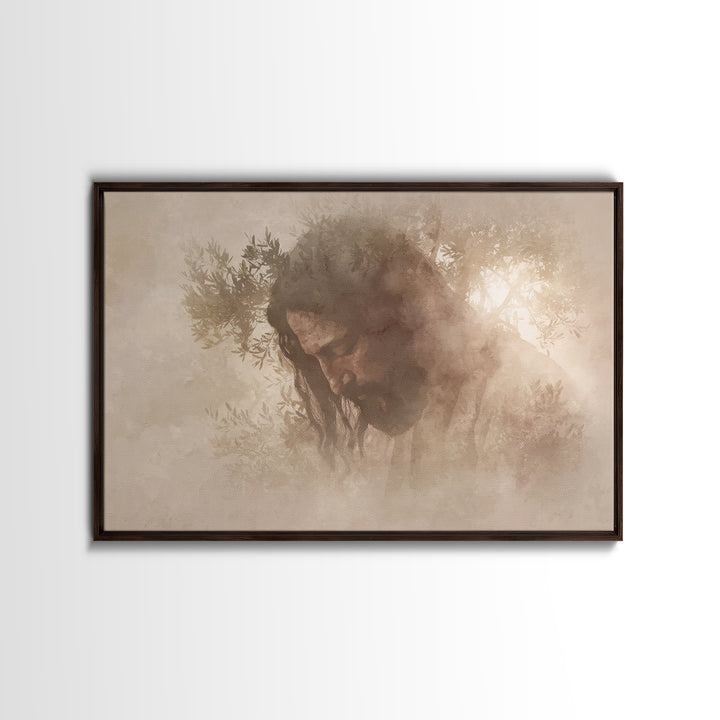Sacred Quiet Reflection, Framed Canvas Print, Christian Wall Art, Christian Art Canvas, Jesus Painting, Minimalist Christian Art, Christian
