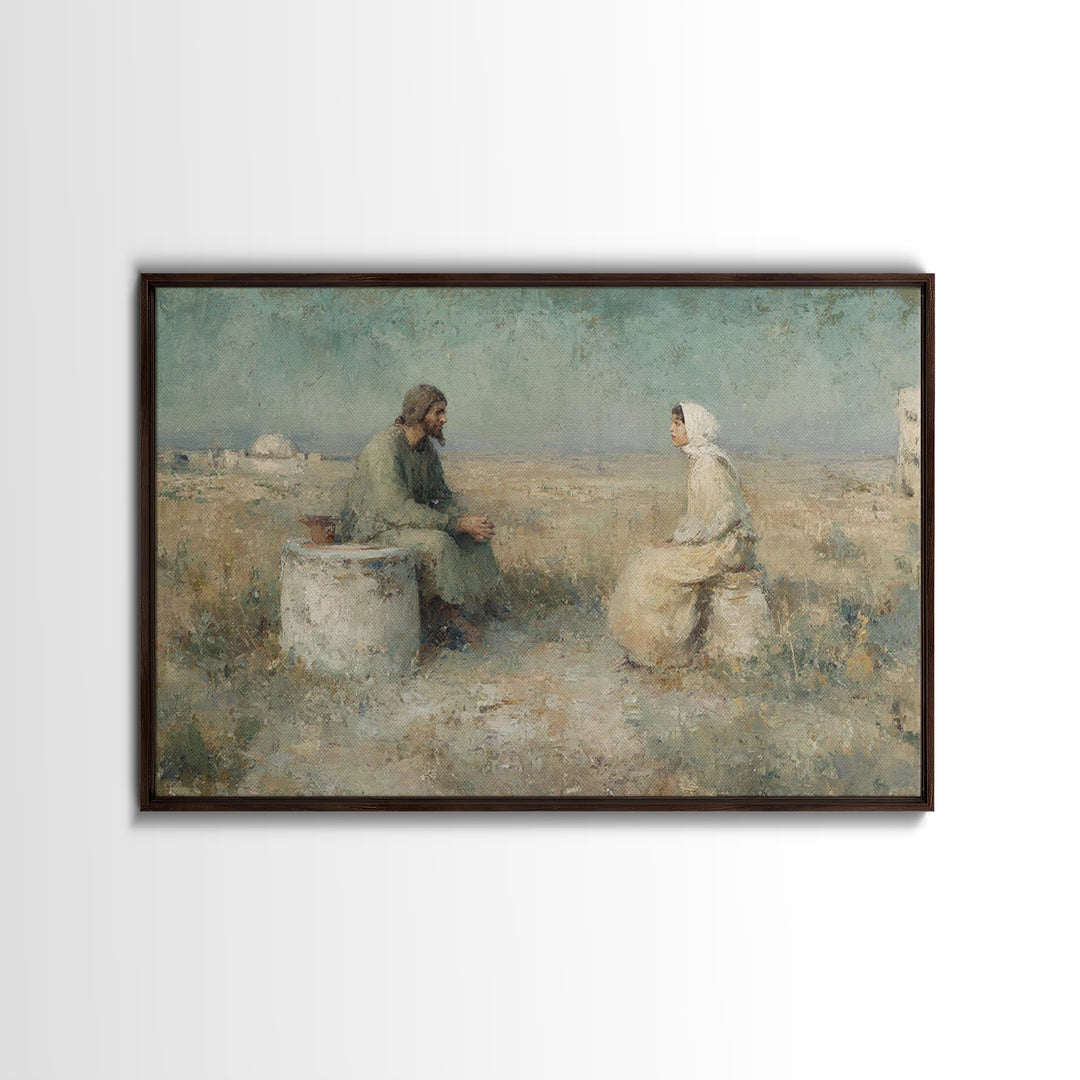 Desert Well Dialogue | Framed Canvas Print | Christian Art Canvas | Jesus Painting | Christian Wall Art | Vintage Christian Art | Christian