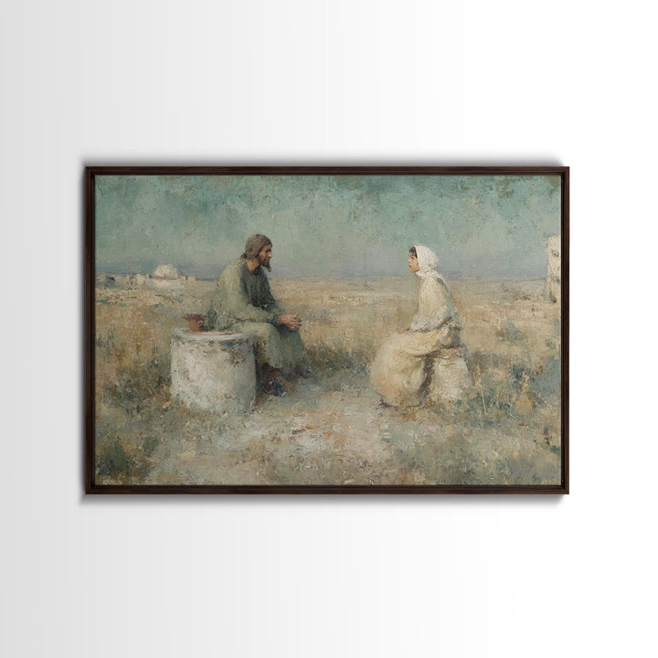 Desert Well Dialogue | Framed Canvas Print | Christian Art Canvas | Jesus Painting | Christian Wall Art | Vintage Christian Art | Christian