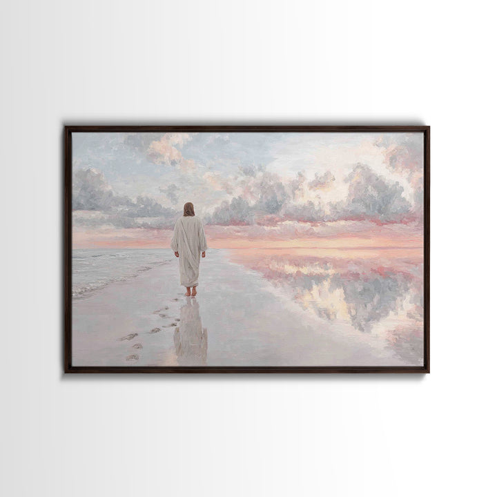Shoreline Peace – Framed Canvas Print – Christian Art Canvas – Jesus Painting – Christian Wall Art – Modern Christian Art