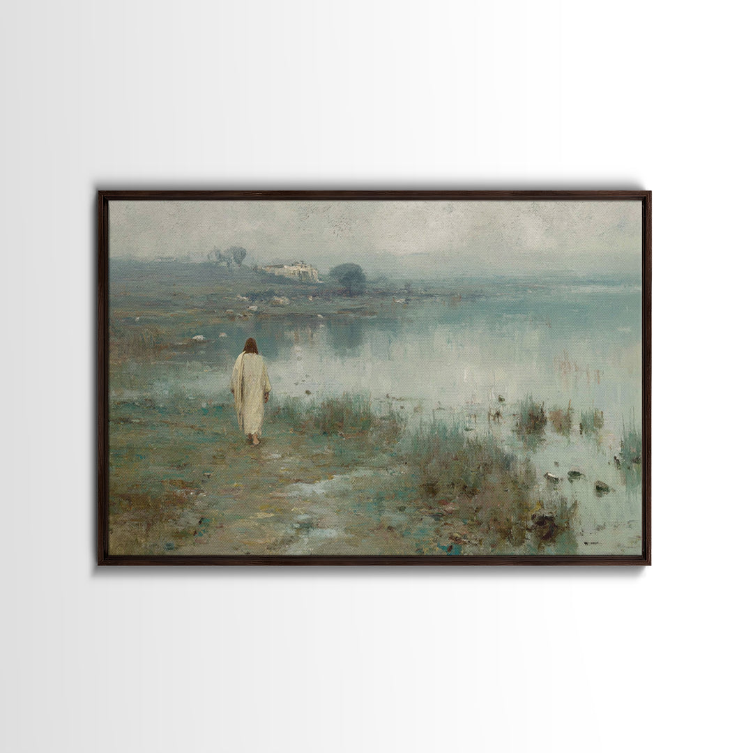 Sacred Green Path, Framed Canvas Print, Christian Art Canvas, Christian Wall Art, Jesus Painting, Subtle Christian Art, Vintage Christian P