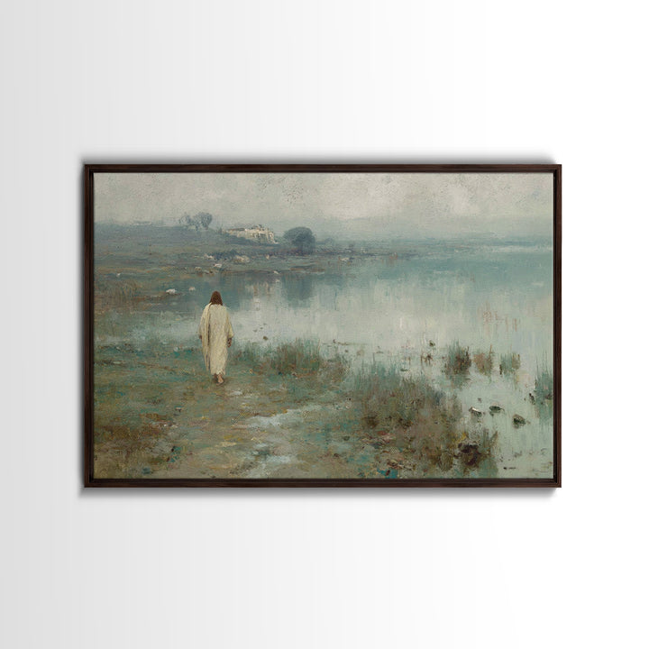 Sacred Green Path, Framed Canvas Print, Christian Art Canvas, Christian Wall Art, Jesus Painting, Subtle Christian Art, Vintage Christian P