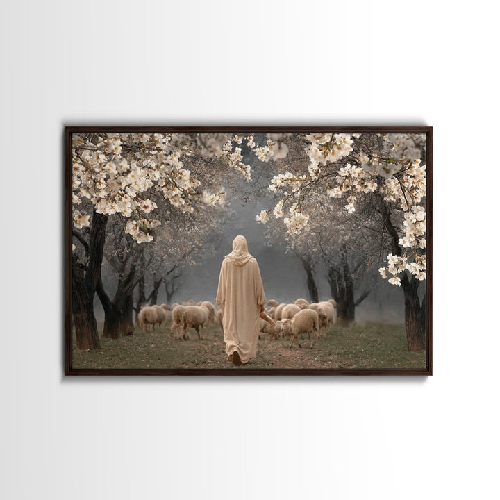 Blooming Shepherd Path – Framed Canvas Print – Christian Art Canvas – Christian Painting – Jesus Painting – Christian Wall Art – Vintage Ch
