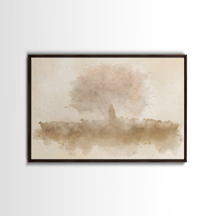 Shepherd’s Gentle Light, Framed Canvas Print, Christian Art Canvas, Jesus Painting, Christian Wall Art, Subtle Christian Paintings, Christi