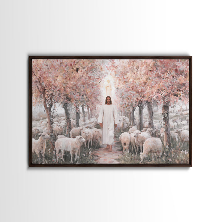 Fields Of His Care, Framed Canvas Print, Christian Wall Art, Jesus Painting, Christian Art Canvas, Vintage Christian Painting, Christian De