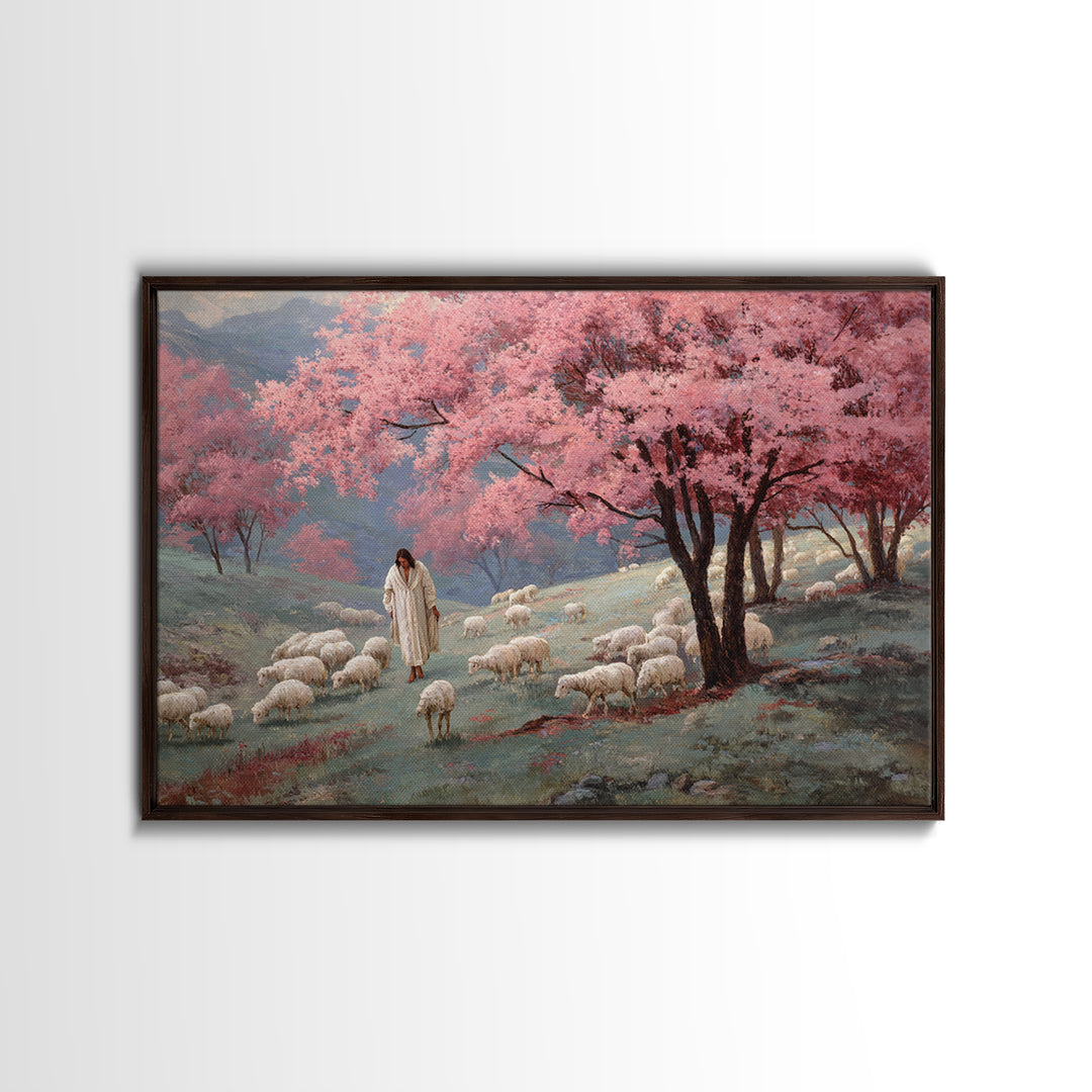 Spring Shepherd Path - Framed Canvas Print - Jesus Painting - Christian Wall Art - Christian Art Canvas - Vintage Christian Art
