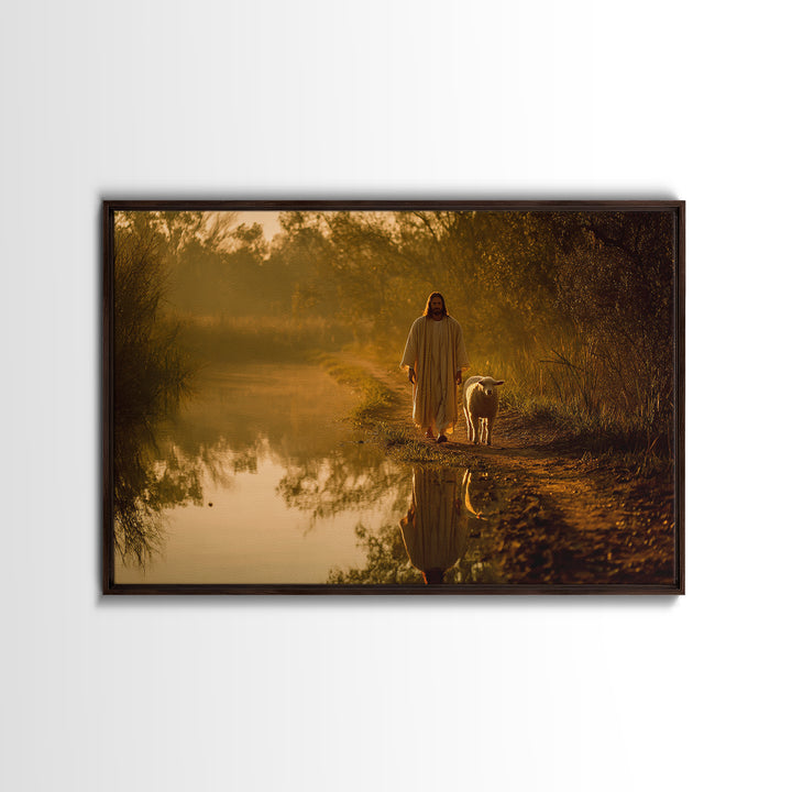 Golden River Peace, Framed Canvas Print, Jesus Painting, Christian Wall Art, Christian Art Canvas, Modern Christian Art