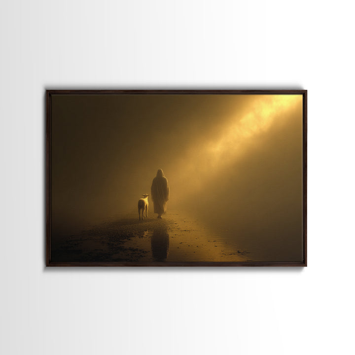Autumn Shepherd Peace | Framed Canvas Print | Christian Art Canvas | Christian Wall Art | Jesus Painting | Vintage Christian Art
